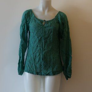 JOHNNY WAS TEAL LONG SLEEVE PEASANT TOP SZ S *